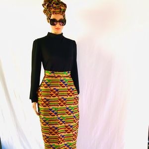 African Kente Skirt with Head Wrap